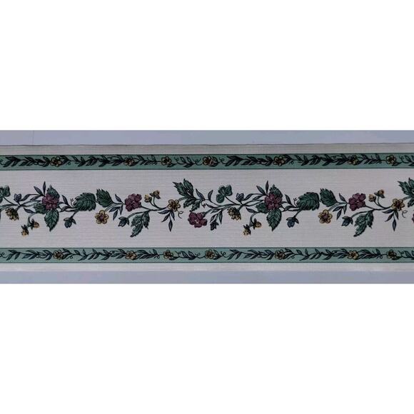 Sanitas Classic Series - Pre-pasted Vinyl Border 15 ft - Maroon Yellow Flowers - Picture 1 of 5